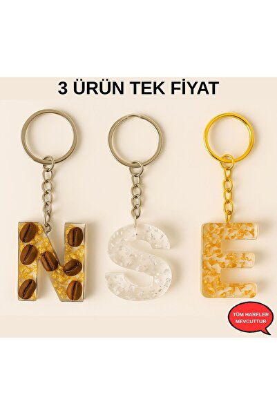Happira Harf Anahtarlık Gold Zincir Altın Varaklı Epoksi Hediyelik Harfli Ana...
