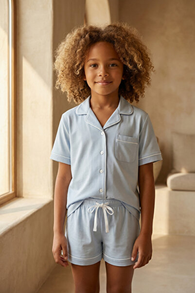 Katia&Bony Κοριτσίστικο Σετ Πιτζάμες Μεσογειακού Στυλ με Σορτς Τσέπες Μπλε