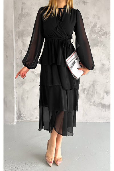 Neşeli Butik rochie din șifon cu fustă căptușită pentru femei NBKKLF2041