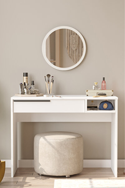 Yurudesign Ocean Makyaj Masası Aynalı Çekmeceli Beyaz On18-w