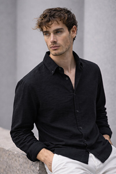 Valiberta Ανδρικό πουκάμισο με μακρυμάνικο μισό μεγάλο μέγεθος Pera Fabric Li...