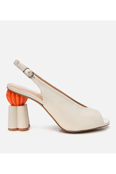 Hotiç Kadın Deri Ekru Kalın Topuklu Ayakkabı