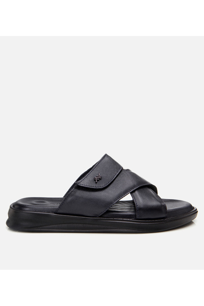 Hotiç Muške kožne tamnoplave papuče sa podesivim remenom