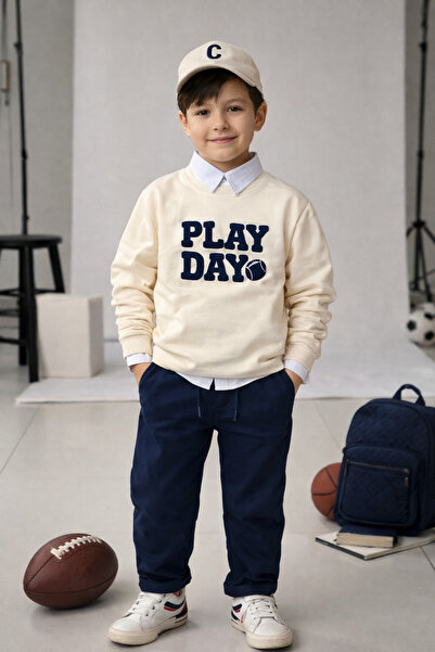 tinytrends Erkek Bebek&Çocuk Play Day Baskılı %100 Pamuk Gömlek Sweatshirt Pa...