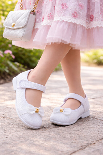 ALTUNTAŞ Devojka Baletanke - Beli, srebrni detalj mašne, neklizajući Lagan đon