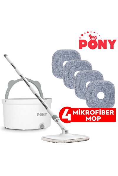 Pony 4 ADET MİKROFİBER MOP TEMİZ & KİRLİ SUYU AYIRMA ÖZELLİĞİ OTOMATİK TEMİZL...