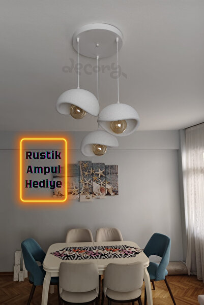 decory Beton Görünümlü 3'lü Sarkıt Avize, İskandinav Tarzı Bohem Sarkıt Avize...