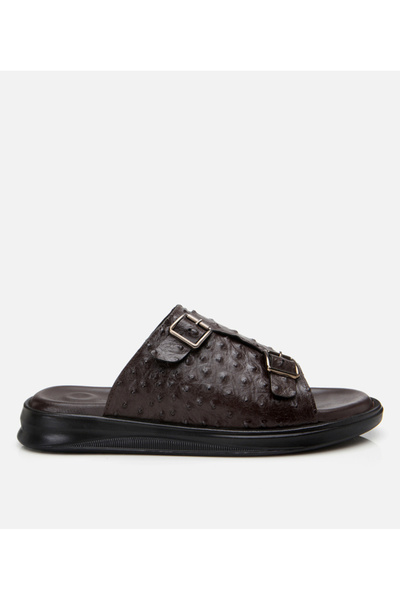 Hotiç Muške kožne papuče sa svetlo smeđim đonom i detaljima na kaišu