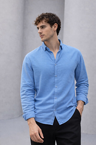 Valiberta Ανδρικό πουκάμισο με μακρυμάνικο μισό μεγάλο μέγεθος Pera Fabric Li...