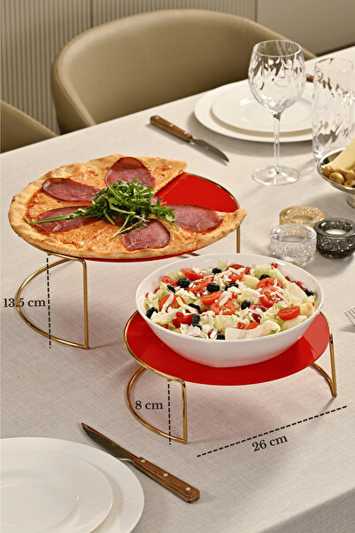 Edora Home 2'li Parlak Altın Büyük Boy Metal Sunumluk İkramlık Servis Tabağı ...