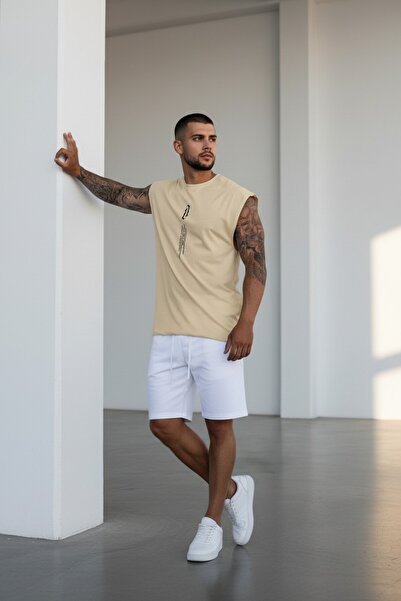 Altamira Tricou fără mâneci supradimensionat cu imprimeu vertical bej pentru ...