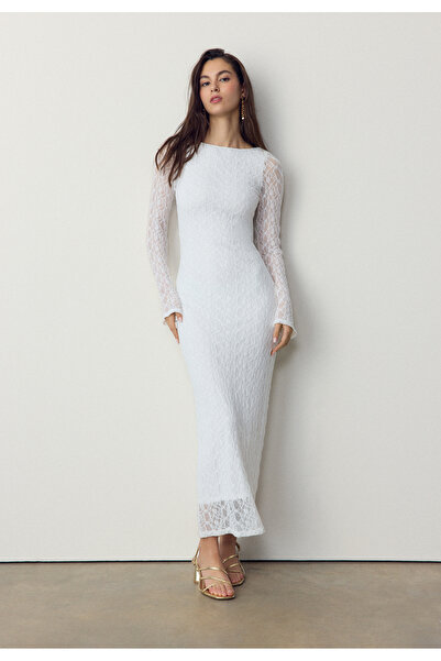 Stradivarius Long sleeve lace midi dress