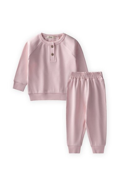 Cigit Reglan Sleeve Patch Print Set 1-5 Years Powder Pink