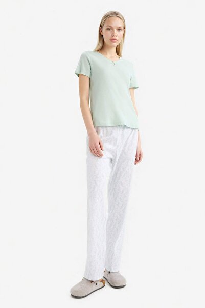 DeFacto Regular Fit Pijama Takımı Kısa Kollu Üst Desenli Uzun Alt E0266AX25SP