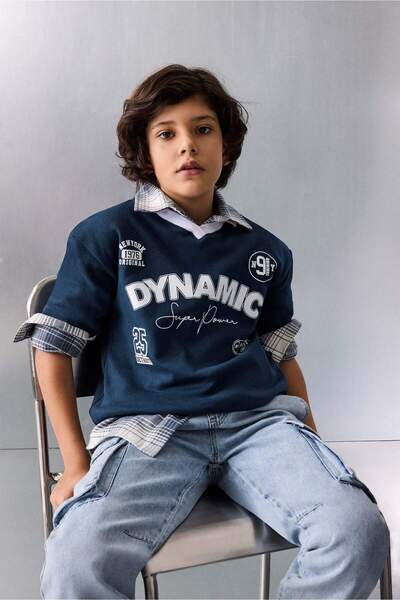 DeFacto Αγορίστικο μπλουζάκι πόλο με κοντό μανίκι με στάμπα με σλόγκαν Oversi...