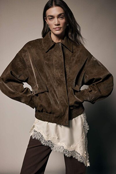 DeFacto Waterproof Dad Fit Polo Collar Faux Leather Coat G6497Ax26Sp