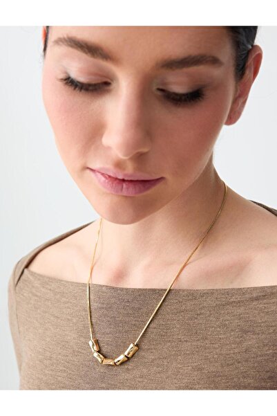 Jimmy Key Altın Rengi Parlak Metal Boncuk Detaylı Ayarlanabilir Kolye
