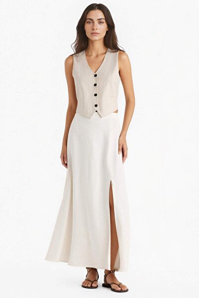 DeFacto A-Line Regular Vaist Slit Linen Blend Maki suknja E6024AX25SM