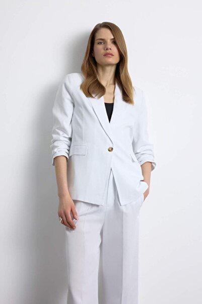 DeFacto Oversize Wide Fit Linen Blend White Blazer Jacket Z2536Az25Sp