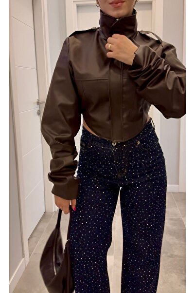 D'RECCY Ženska jakna sa detaljima korzeta za novu sezonu Skraćeni kroj Koža