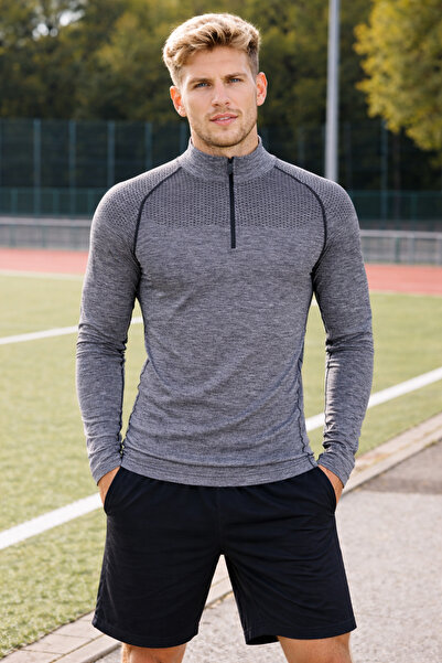 MioFit Muška sportska majica sa dugim rukavima i zatvaračem na ovratniku Bez ...