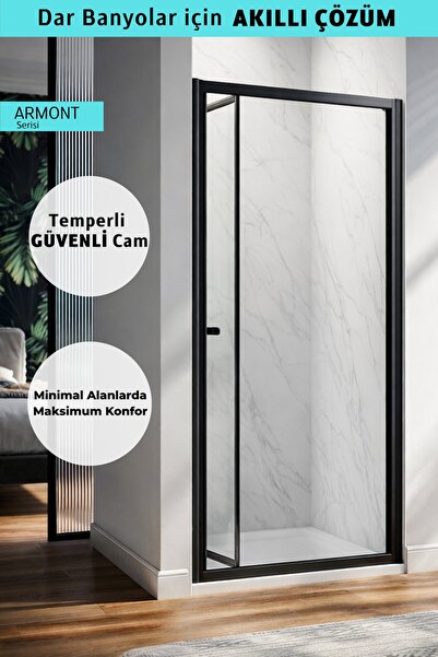 MONAQUA Armont Duşakabin Ön Cephe Katlanır Akordiyon Kapı Siyah Profil - Şeff...