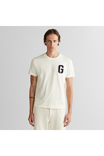Gant Erkek Krem Regular Fit Bisiklet Yaka Logolu T-Shirt
