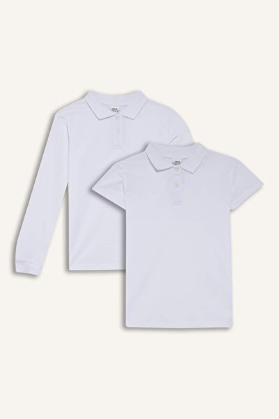 DeFacto Σχολικό μπλουζάκι για κορίτσια με λεπτή εφαρμογή Polo Neck Basic Piqu...