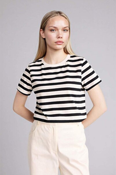 DeFacto Regular Fit Bisiklet Yaka Çizgili Kısa Kollu Tişört C2612AX24SP