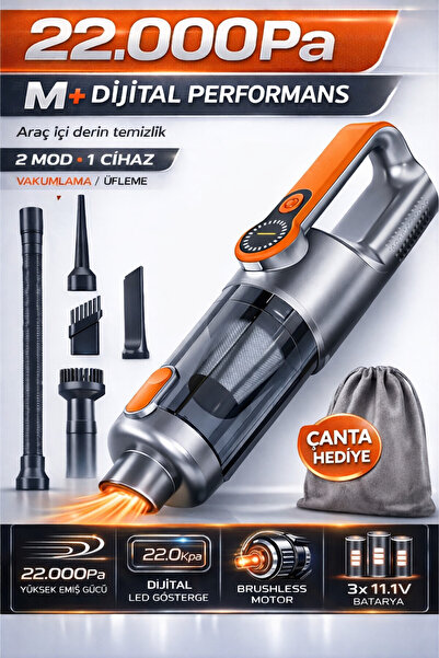 Zineets Büyük Boy 22.000Pa Süper Güçlü Dikey Işıklı Kablosuz Vakumlu Ve Üflem...