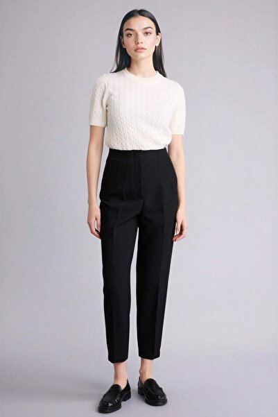 DeFacto Μαύρο ψηλόμεσο παντελόνι Crop - Carrot Fit, Zipper, Basic Skinny Leg ...