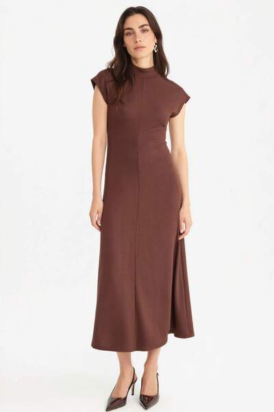 DeFacto Half Turtleneck Ribbed Short Sleeve Midi Dress F9956Ax25Au