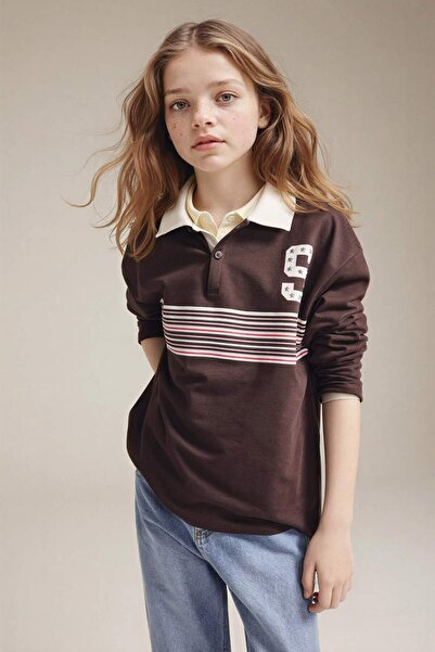 DeFacto Μπλουζάκι με στάμπα και γιακά πόλο για κορίτσια G8461A826SP