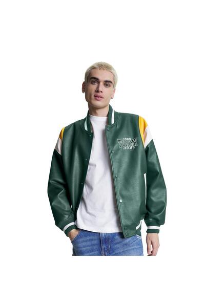 Tommy Hilfiger Ανδρικό πράσινο μπουφάν με στάμπα από συνθετικό δέρμα