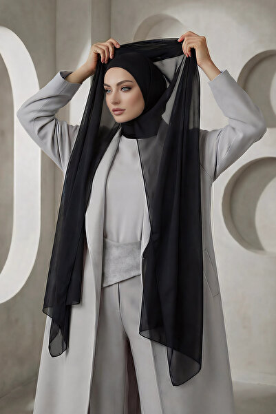 Aisha's Design Tesettür Boneli Kullanımı Rahat Pratik Şifon Şal,Siyah,PS-53