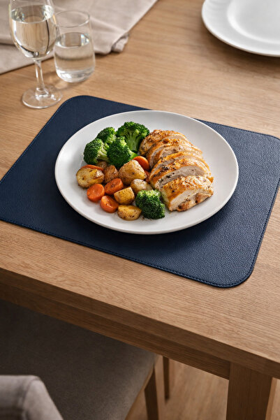 Mesut Balaban Deri Ürünleri 2Pcs Navy Blue Leather Tableware Presentation Pla...