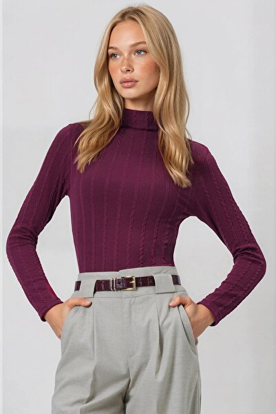 VAGGON Μπλούζα από πλεκτό ύφασμα με ψηλό γιακά από λύκρα