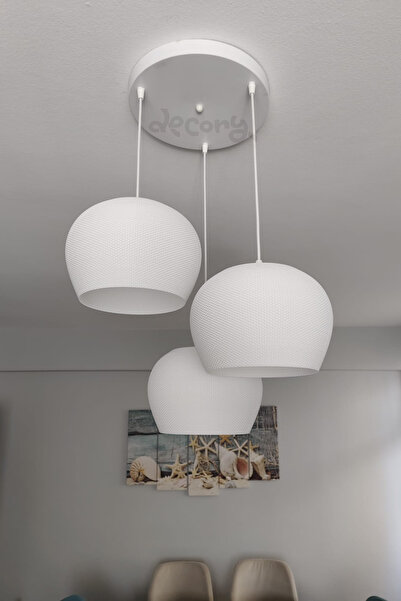 decory Elysium 3'lü Beyaz Modern Avize, Pinterest Tarzı 3'lü Sarkıt Avize (Bi...