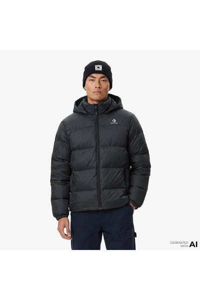 Converse Classic Erkek Kapüşonlu Siyah Şişme Mont