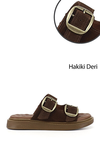 GÖNDERİ(R) Γυναικείο καφέ Σουέτ Με αγκράφα Wedge Sole Γνήσιο Δέρμα Comfort Πα...