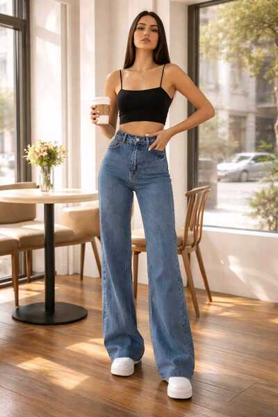 Ramrod Svetloplave snježne traperice od likre sa super visokim strukom i širo...