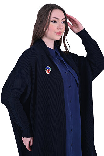 Invee 7077 Μάλλινη ζακέτα με μείγμα μπλε ναυτικού