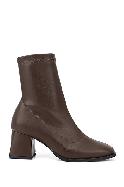 GÖNDERİ(R) حذاء نسائي/بناتي بني بسحاب ومقدمة حادة وكعب سميك قابل للتمدد