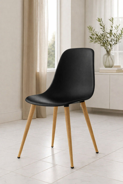 Estelia Abant Eames Sandalye Siyah Mutfak Sandalyesi – Ahşap Naturel Ayaklı, ...