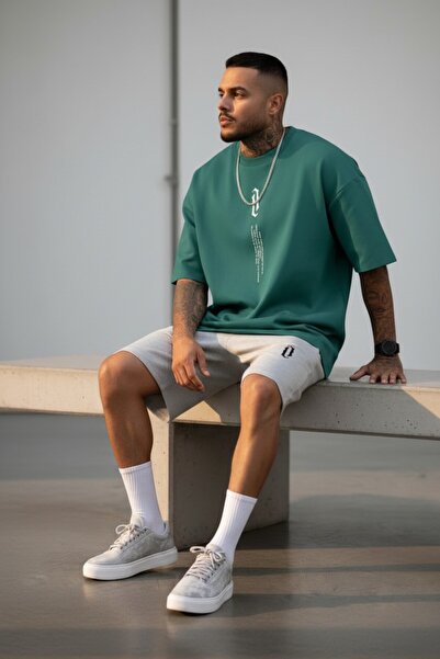 Altamira Tricou supradimensionat pentru bărbați, verde, cu imprimeu vertical