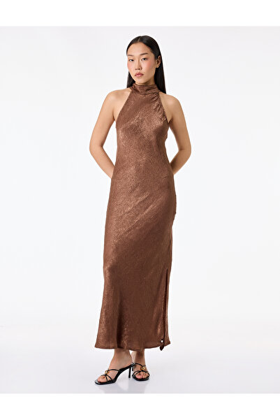 Koton Halter Neck Sleeveless Long Satin Dress