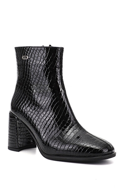 GÖNDERİ(R) Γυναικείες μπότες με χοντρό τακούνι με φερμουάρ σε μαύρο χρώμα κρο...