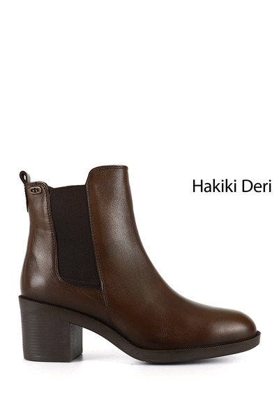 GÖNDERİ(R) Women's Brown Zippered Thick Heeled Genuine Leather Chelsea Boots