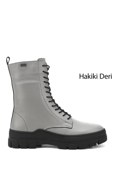 GÖNDERİ(R) Kadın Gri Fermuarlı Kauçuk Taban Hakiki Deri Postal Bot