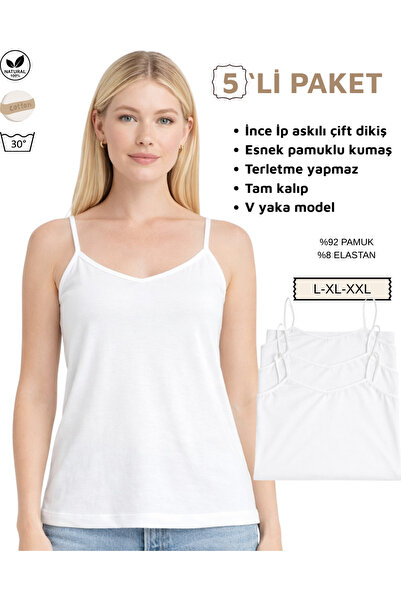 UN REAL 5-Piece Women's Cotton Undershirt with String Straps 95% Cotton Slim ...